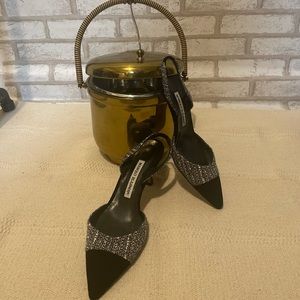 Size 6 Tweed Suede Manila Blahnik Slingback Pumps